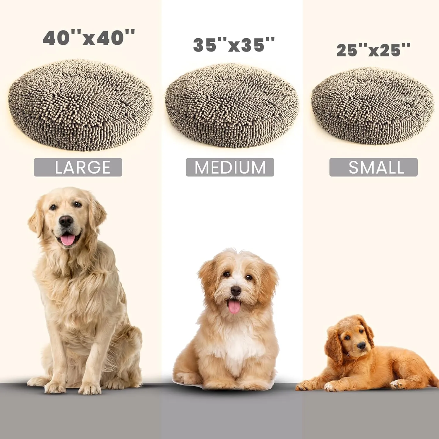 Muddy Mat Cloud K-9 Bed for Dogs & Cats, Soft & Relaxing Donut Dog Bed, Chenille Material, Removable Cover, Washable & Dryer SafeBeige Large(40'x40')