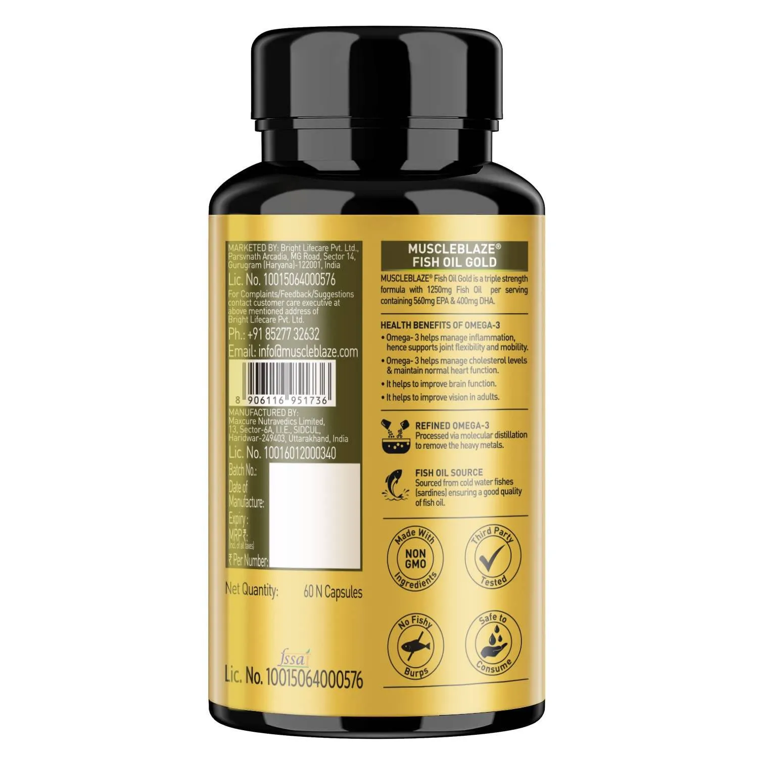 MuscleBlaze Fish Oil Gold Soft Gelatin Capsule (60 Capsules)