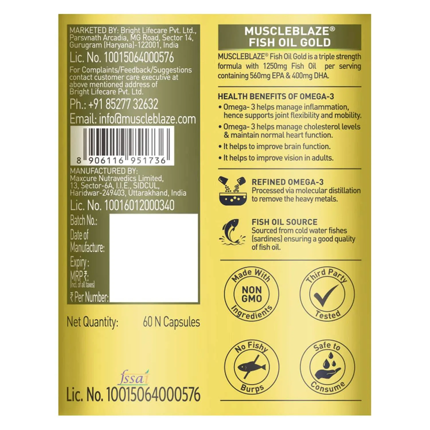 MuscleBlaze Fish Oil Gold Soft Gelatin Capsule (60 Capsules)