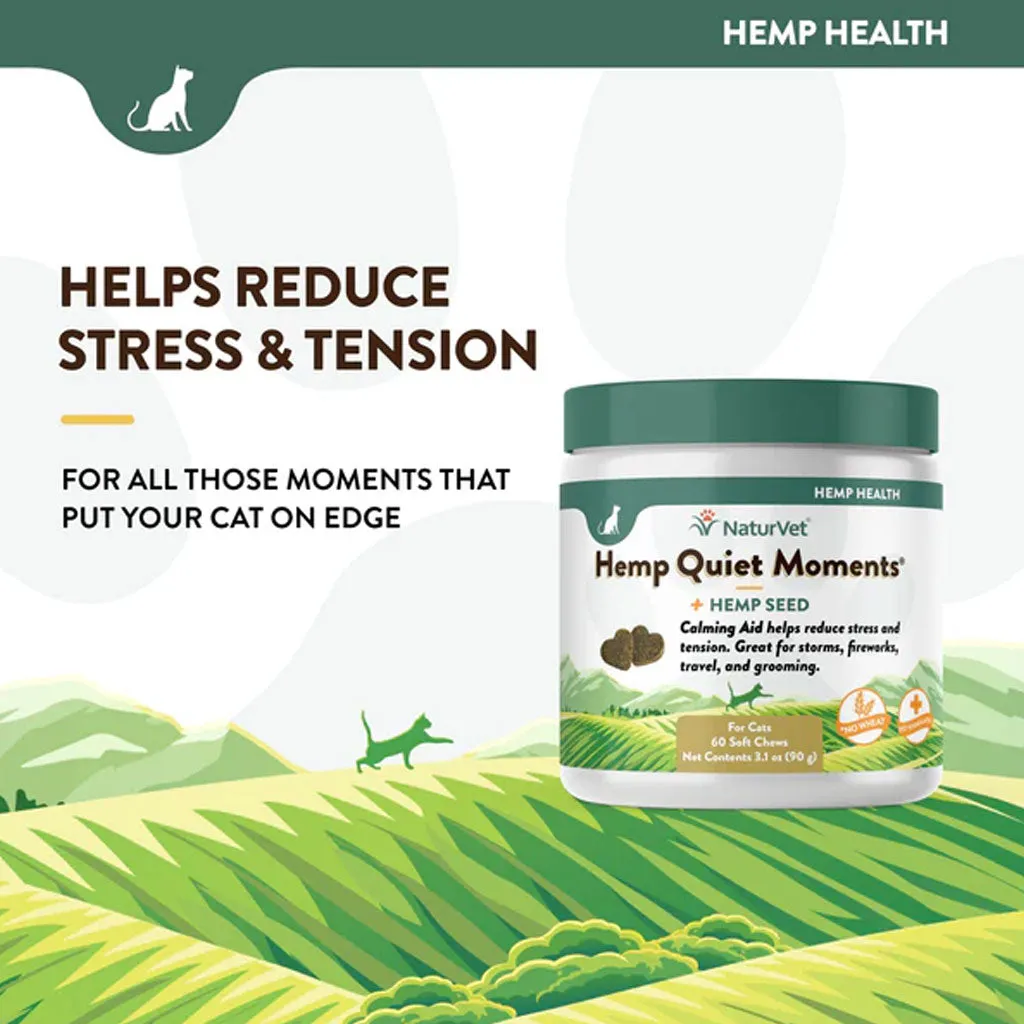 NaturVet Hemp Quiet Moments Plus Hemp Seed Soft Chews for Cats, 60 count