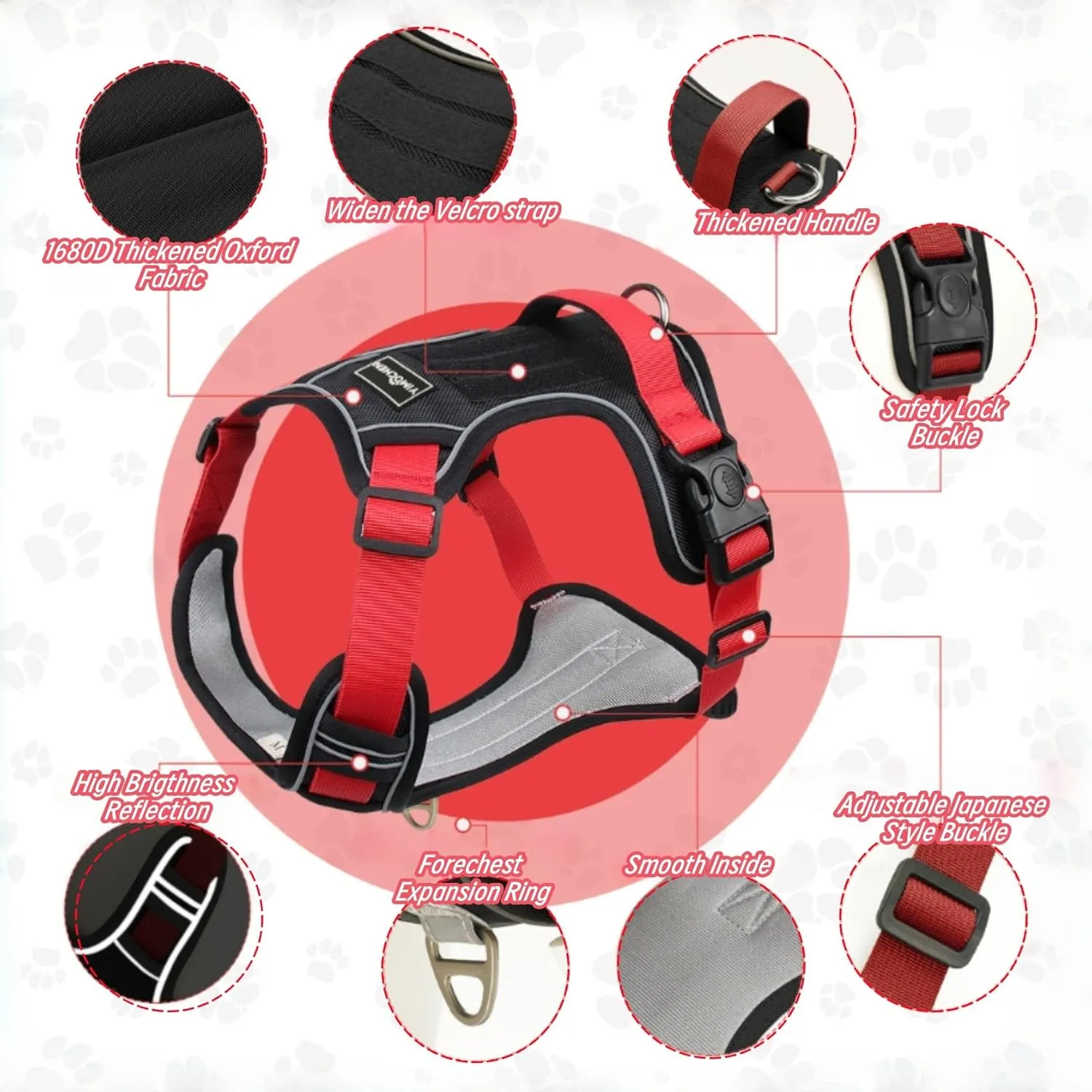 No Pull Dog Harness,Dog Walking Harness,Reflective Oxford Service Vest and Easy Control Handle Adjustable & Comfortable Soft Padded (Black, Lager(Neck:18.5"-25.1",Chest:21.2"-27.9"))