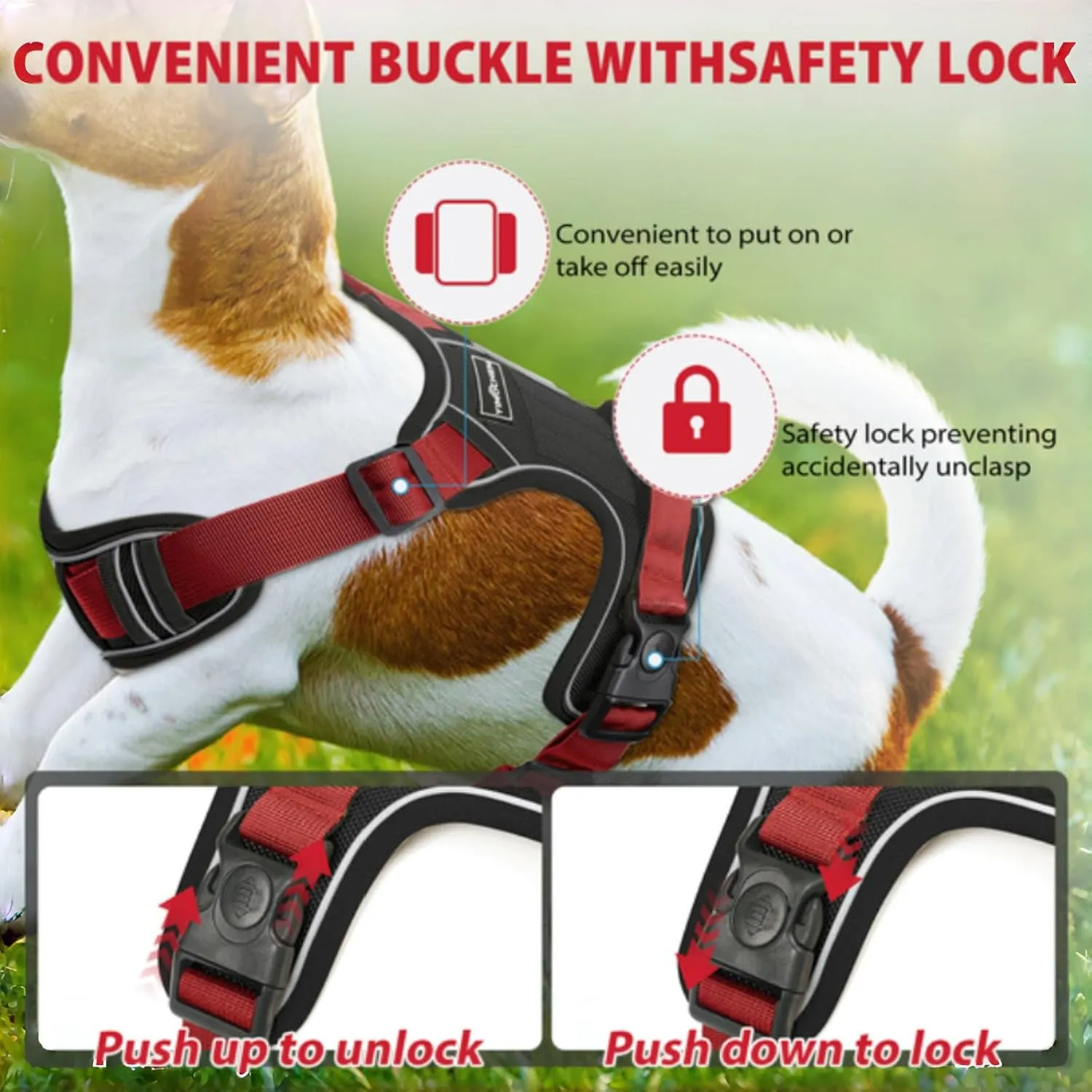 No Pull Dog Harness,Dog Walking Harness,Reflective Oxford Service Vest and Easy Control Handle Adjustable & Comfortable Soft Padded (Black, Lager(Neck:18.5"-25.1",Chest:21.2"-27.9"))