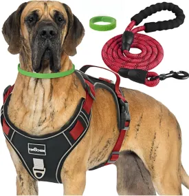 No Pull Dog Harness,Dog Walking Harness,Reflective Oxford Service Vest and Easy Control Handle Adjustable & Comfortable Soft Padded (Black, Lager(Neck:18.5"-25.1",Chest:21.2"-27.9"))