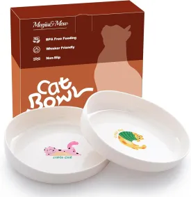 No-Spill Cat Bowls with Non-Slip Silicone Base  Wide & Shallow Dishes for Whisker Fatigue  Food & Water Bowls for Cats & Small Dogs (2-Pack)
