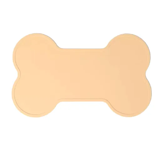 Non Slip Raised Lip Bone Pet Feeding Mat - Soft Peach
