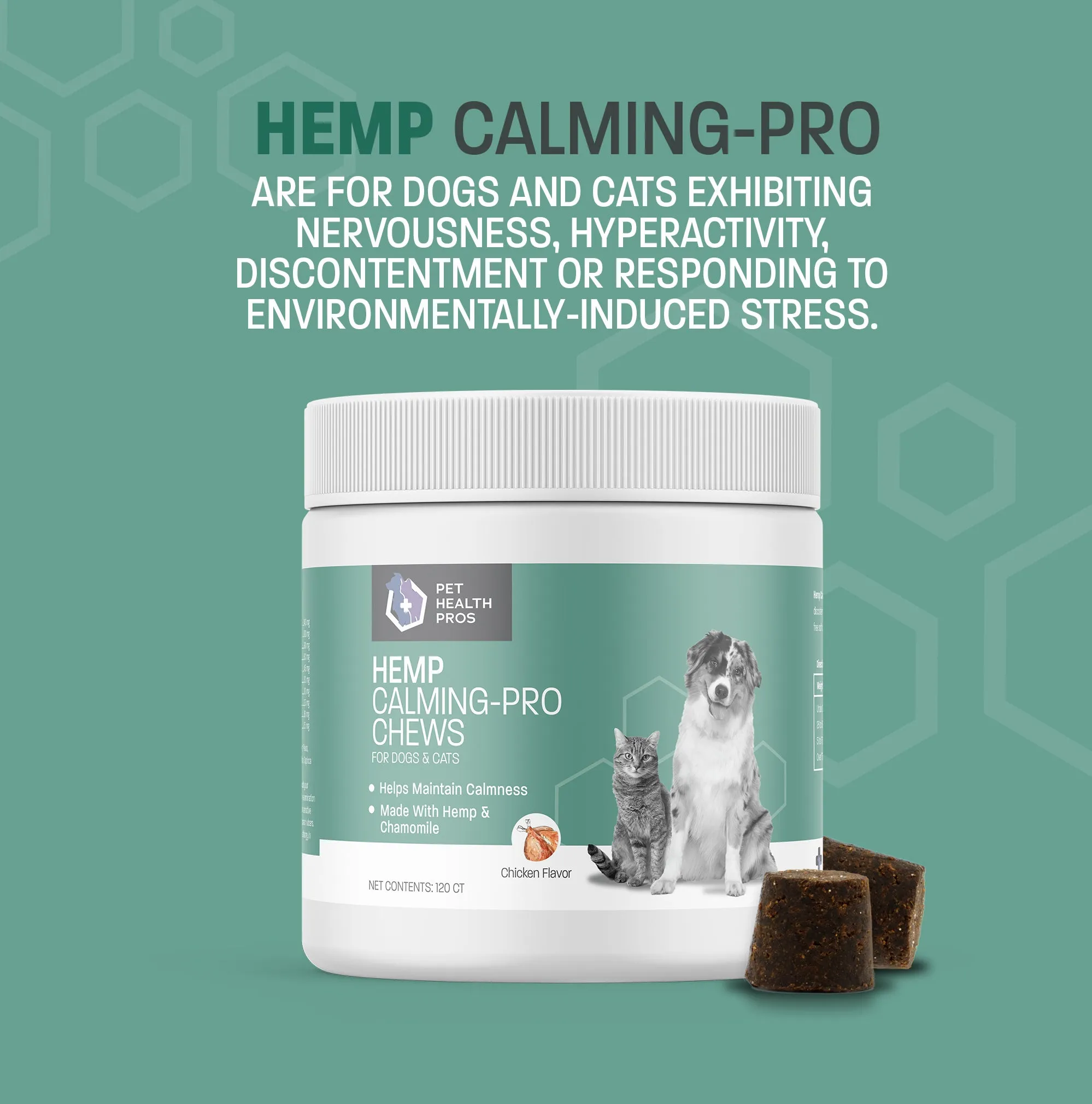 Pet Health Pros Dog Anxiety Relief Chews; Hemp-Infused, Natural Ingredients, Stress Relief; 60 and 120 Count, Zesty Chicken