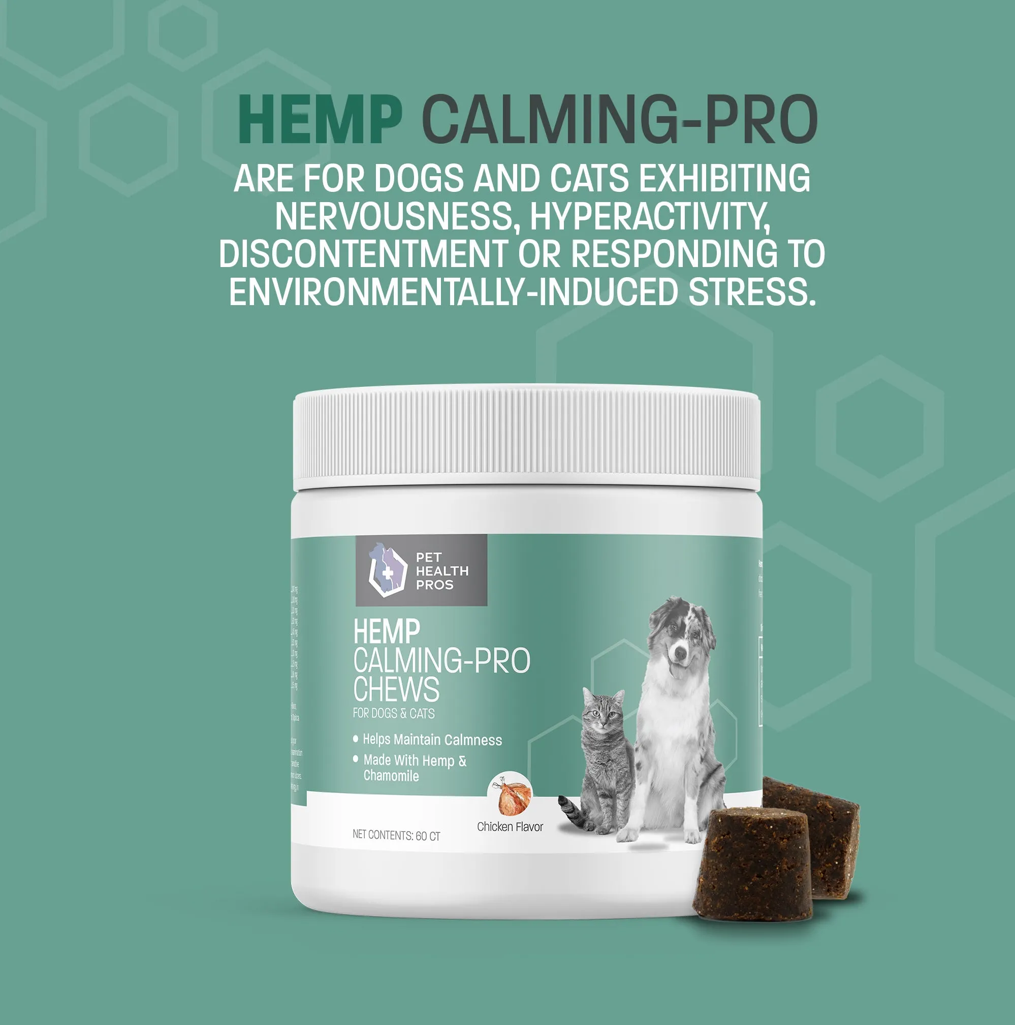 Pet Health Pros Dog Anxiety Relief Chews; Hemp-Infused, Natural Ingredients, Stress Relief; 60 and 120 Count, Zesty Chicken