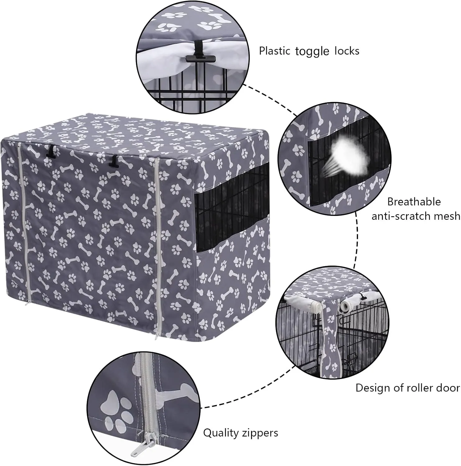 Pethiy Dog Crate Cover Durable Polyester Pet Kennel Cover Universal Fit for Wire Dog Crate - Fits Most 48 inch Dog Crates - Cover only-Sky Gray-48