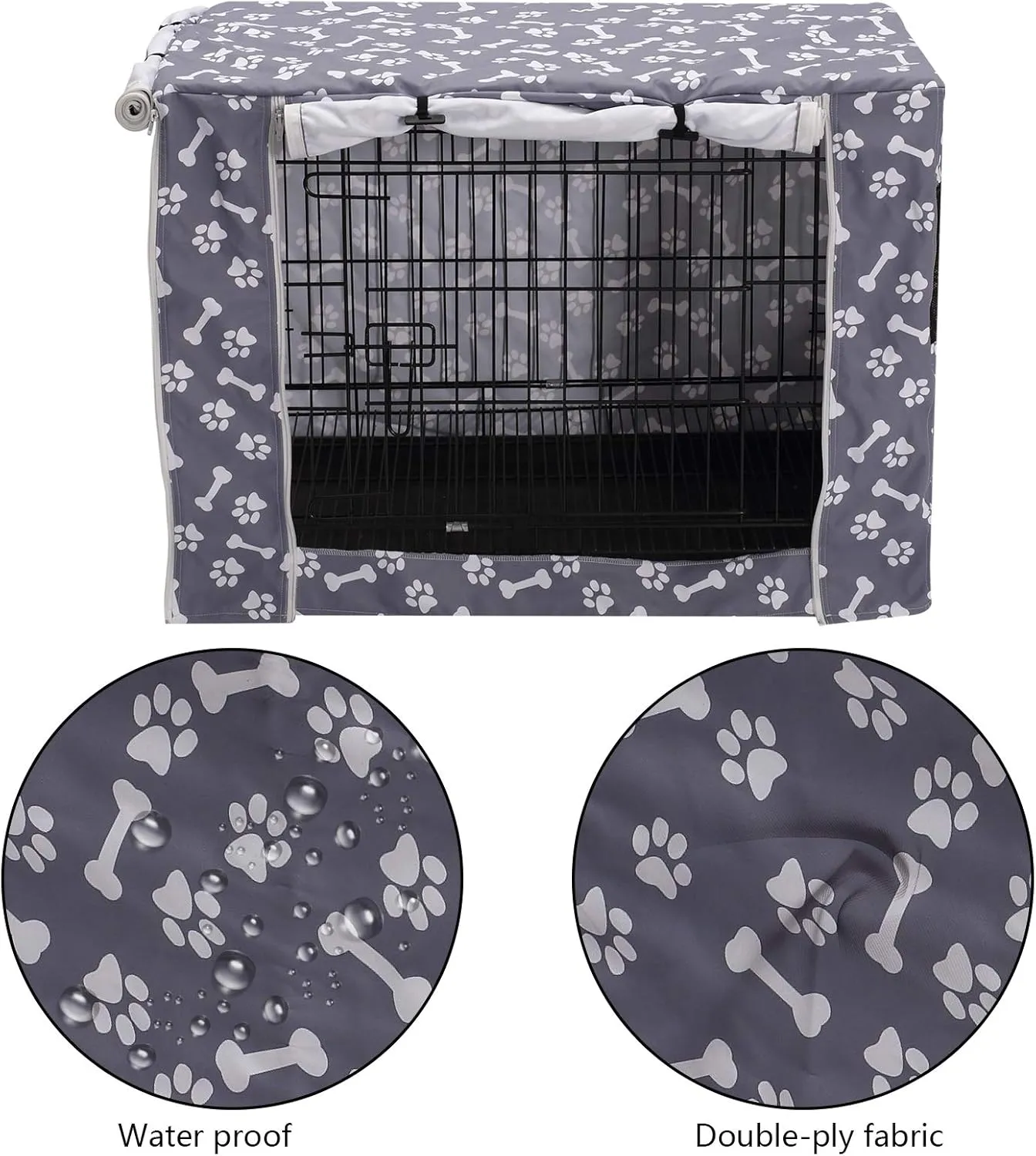 Pethiy Dog Crate Cover Durable Polyester Pet Kennel Cover Universal Fit for Wire Dog Crate - Fits Most 48 inch Dog Crates - Cover only-Sky Gray-48