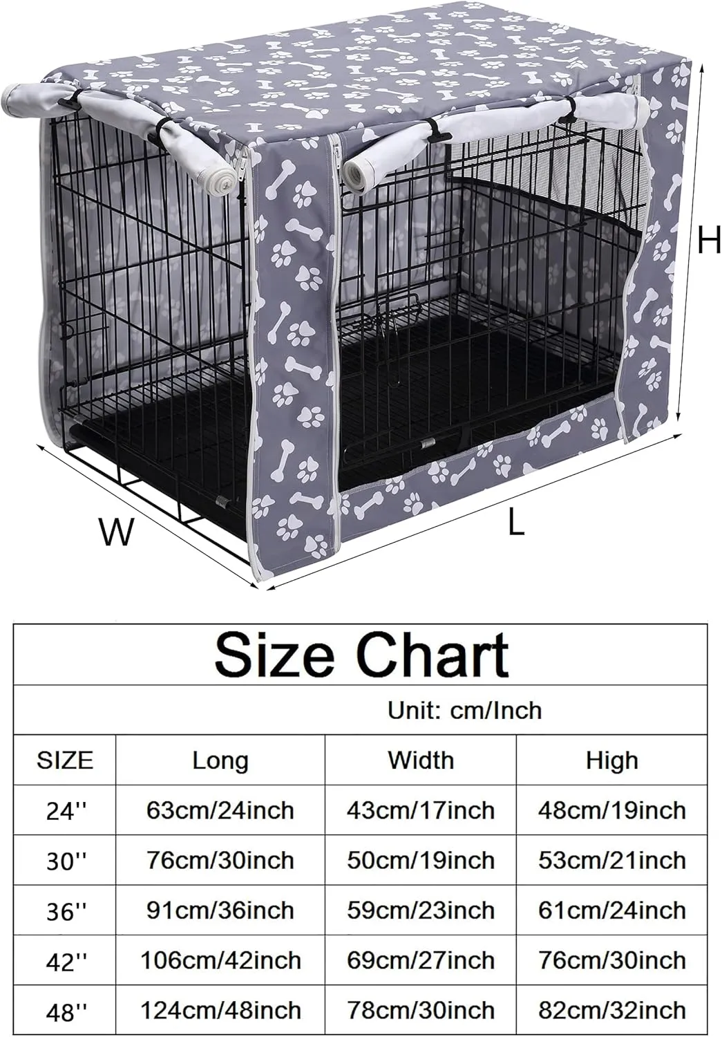 Pethiy Dog Crate Cover Durable Polyester Pet Kennel Cover Universal Fit for Wire Dog Crate - Fits Most 48 inch Dog Crates - Cover only-Sky Gray-48
