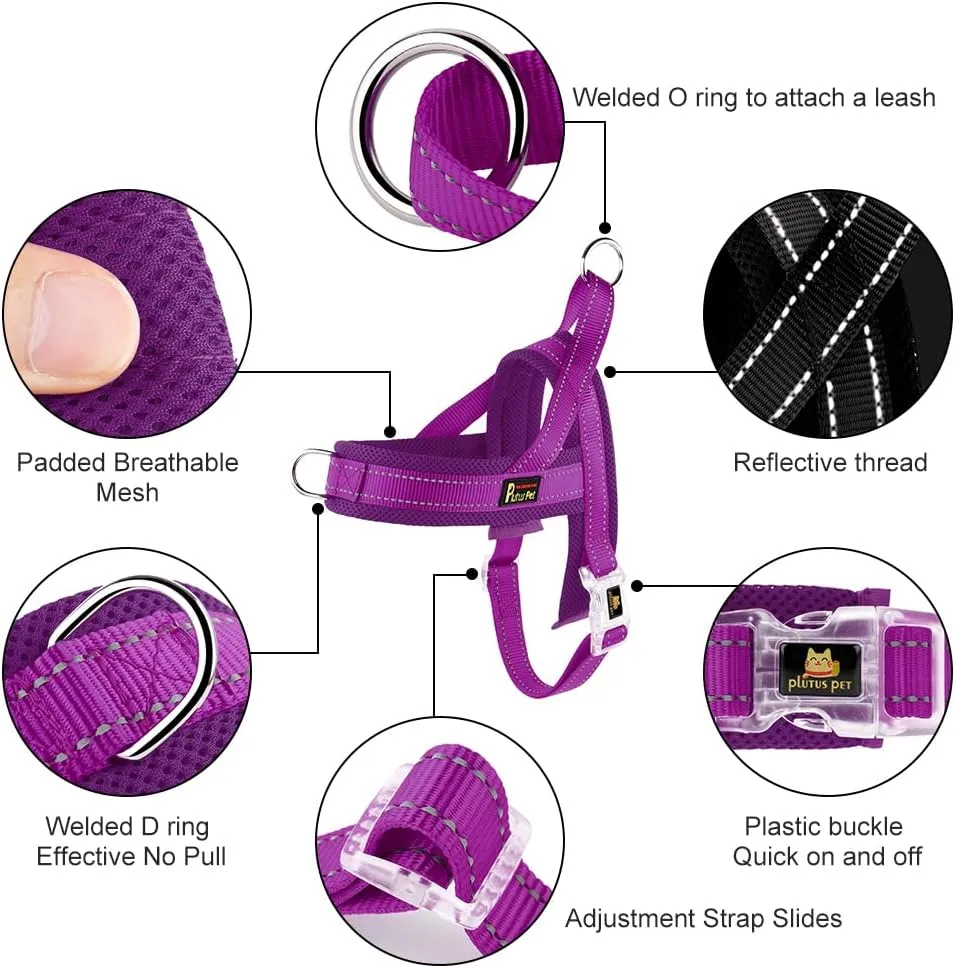 Plutus Pet No Pull Dog Harness with Breathable Mesh Padded, Adjustable Reflective Escape Proof Dog Harness, Quick Fit Dog Vest Harness for Small Medium Large Dogs(M, Purple)
