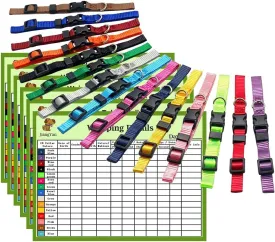 Puppy Collars for Litter - 15 Pcs Assorted Colors Puppy ID Collars Whelping Super Soft Nylon Whelping Puppy ID - Adjustable Breakaway Litter Collars Pups with 6 Record Keeping Charts