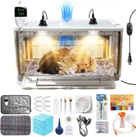Puppy Incubator with Heating and Fan, Ideal Incubator for Puppies and Kittens, Ensures Good Ventilation and Temperature Control for Newborn Pets(55L)