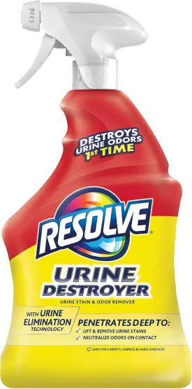 Resolve Urine Destroyer Spray  Pet Stain and Odor Remover, Carpet Cleaner Solution for Cat and Dog Urine, 32 Fl Oz
