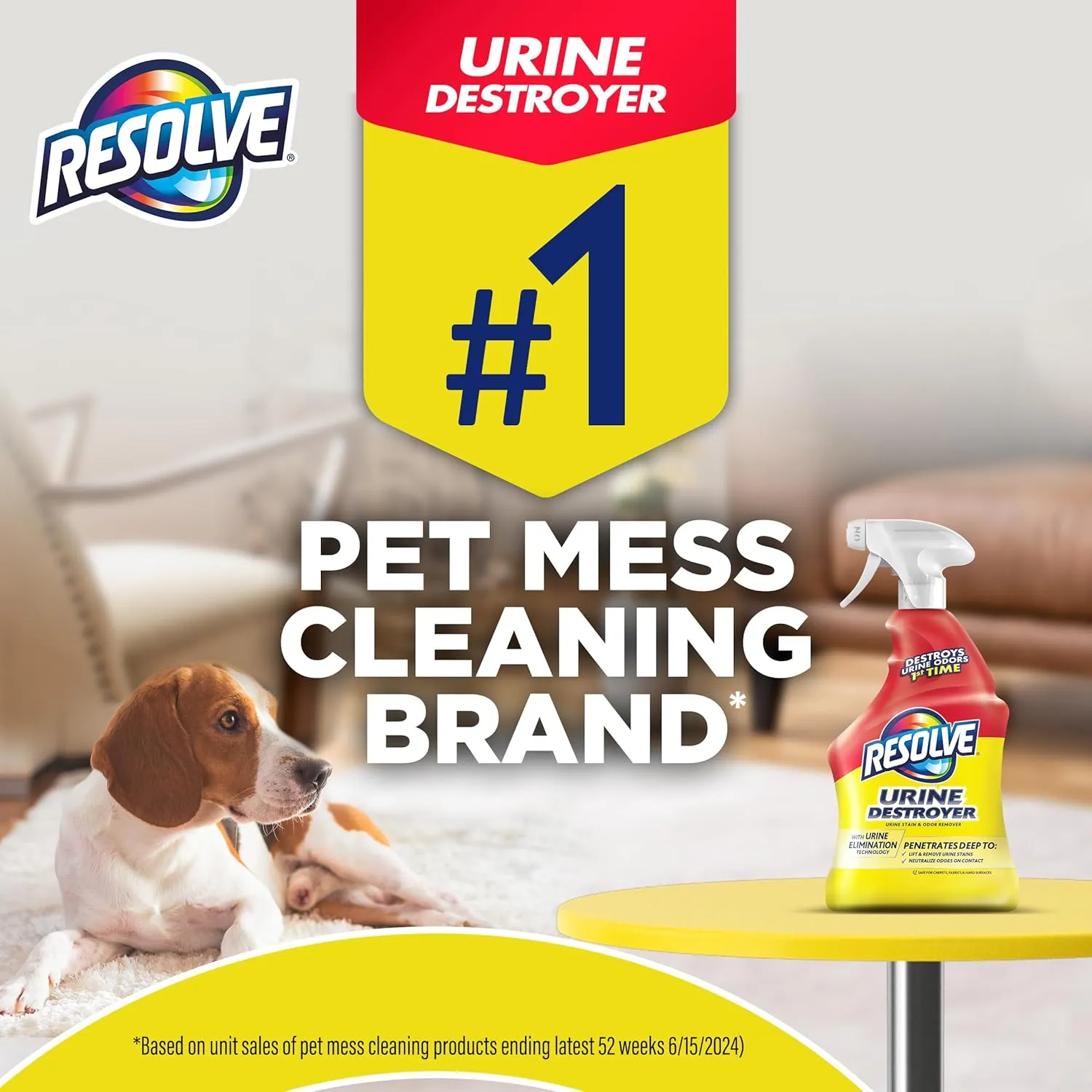 Resolve Urine Destroyer Spray  Pet Stain and Odor Remover, Carpet Cleaner Solution for Cat and Dog Urine, 32 Fl Oz