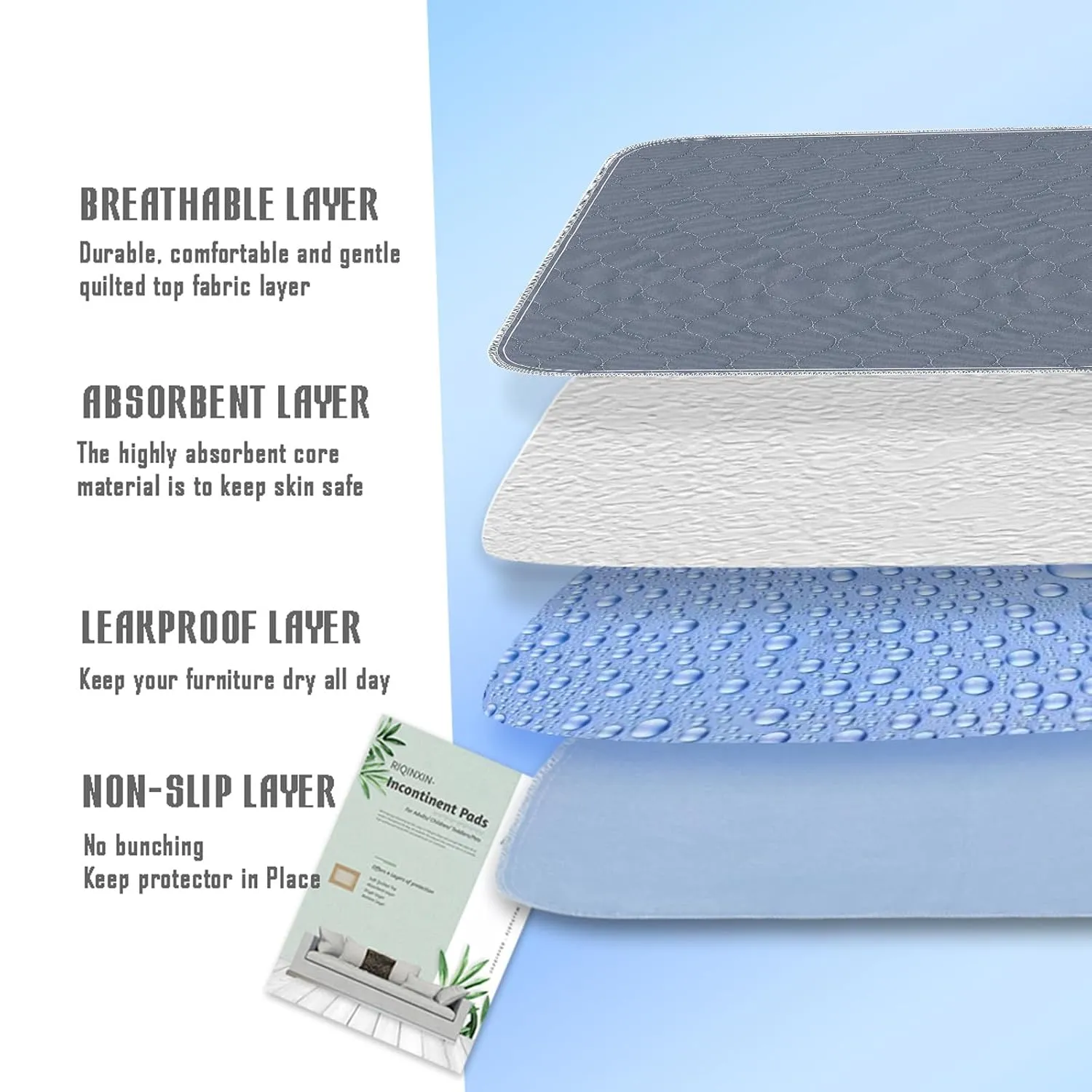 RIQINXIN Quilted Incontinence Chair Pads Absorbent Chair Pads for Incontinence Washable Adult Pee Pads for Chairs for Kids Elderly Pets 3pcs 21x22in Grey