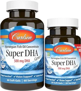 Super DHA Gems, 500 mg DHA Supplements, 640 mg Fatty Acids, Wild-Caught Norwegian Arctic Fish Oil Concentrate, Sustainably Sourced Nordic Fish Oil Capsules, 60 20 Softgels in Pakistan