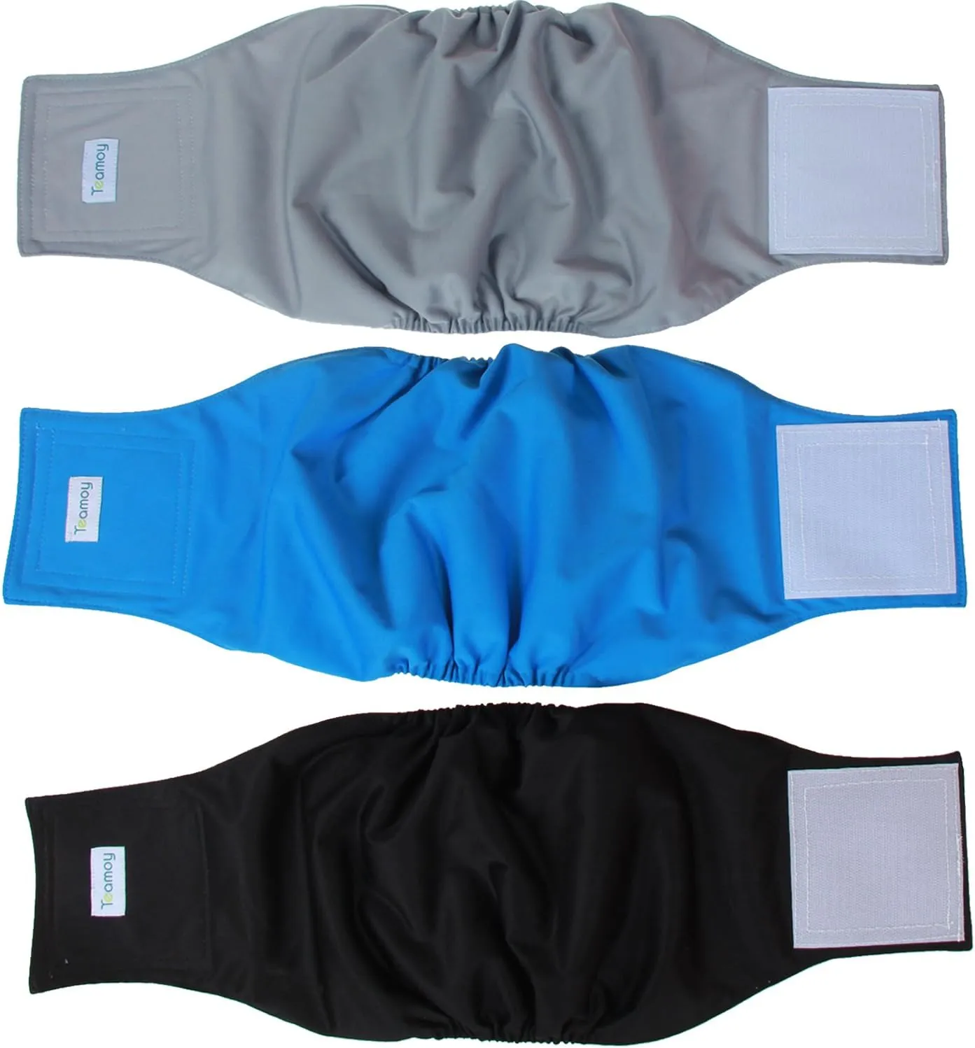 Teamoy Reusable Wrap Diapers for Male Dogs, Washable Puppy Belly Band Pack of 3 (XL, 25"-29" Waist, Black  Gray  Lake Blue)