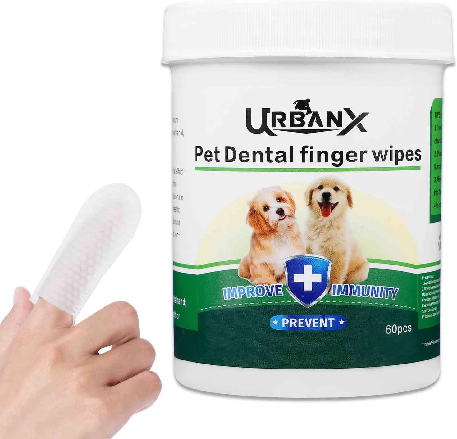 UrbanX Teeth Cleaning Wipes for Boerboel and Other Working Dogs Dogs, Remove Bad Breath, Plaque, and Tartar Buildup, No-Rinse Disposable Dog Finger Toothbrush, Gentle Gum Care Pet Wipes, 60 Count
