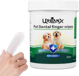 UrbanX Teeth Cleaning Wipes for Boerboel and Other Working Dogs Dogs, Remove Bad Breath, Plaque, and Tartar Buildup, No-Rinse Disposable Dog Finger Toothbrush, Gentle Gum Care Pet Wipes, 60 Count