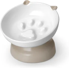 vancasso Slow Feeder Cat Bowl, Elevated Ceramic Slow Feeder Dog Bowls Small Breed, Raised Tilted Cat Food Bowls (Grey)