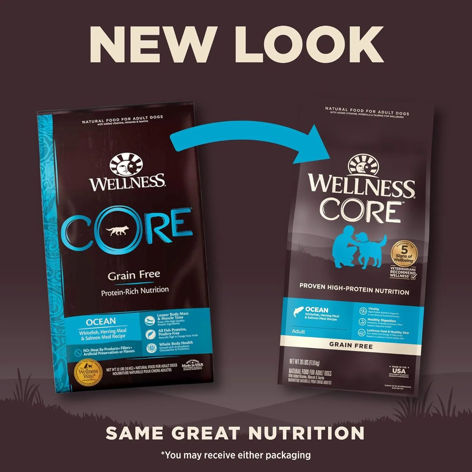 Wellness CORE Dry Dog Food, Grain-Free, High Protein, Natural, Ocean Whitefish, Herring, & Salmon Recipe, (26-Pound Bag)