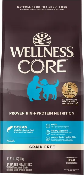 Wellness CORE Dry Dog Food, Grain-Free, High Protein, Natural, Ocean Whitefish, Herring, & Salmon Recipe, (26-Pound Bag)