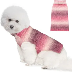 WOYYHO Colorful Knitted Dog Sweater with Leash Hole - Turtleneck Puppy Sweater for Small Dogs (Gradient Pink)
