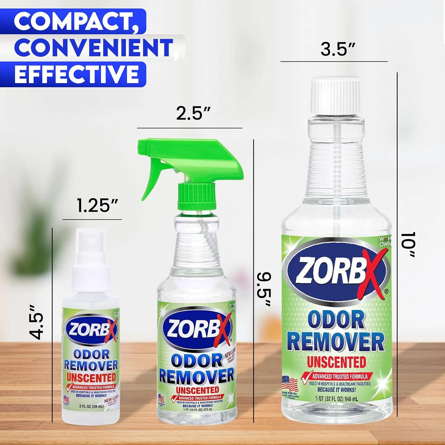 ZORBX Unscented Multipurpose Odor Eliminator Value Pack 2 Oz   16 Oz   32 Oz - Used in Hospitals & Healthcare Facilities - Advanced Trusted Formula - Perfect Bundle to Get Rid of Unpleasant Odors