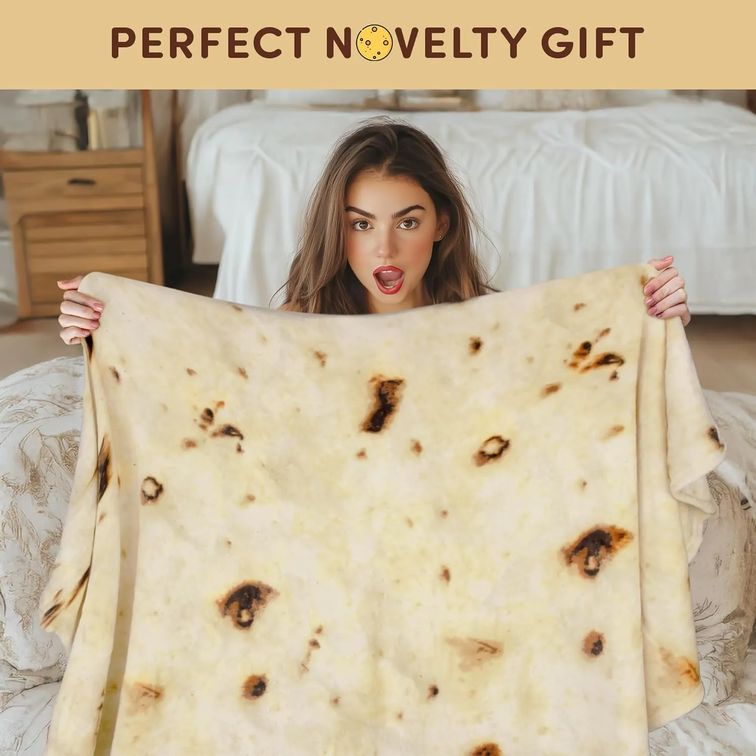 Zulay Extra Large Burritos Tortilla Throw Blanket  Wrap Yourself Like a Giant Taco! Double-Sided 71 Inches, Funny & Ultra Cozy Novelty Blanket, Super Soft 285 GSM Flannel